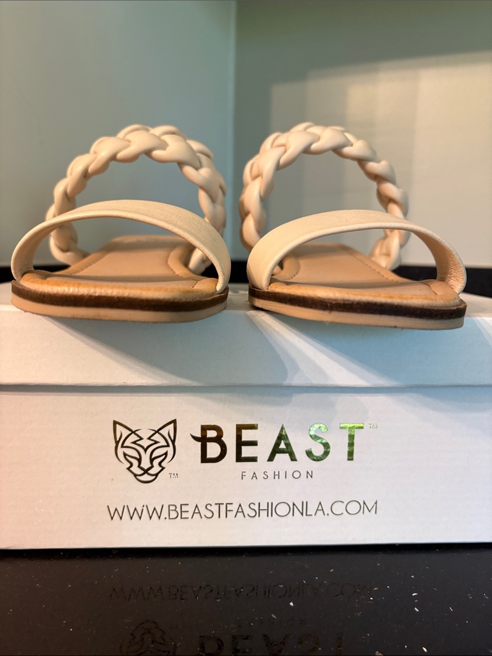 Beast Fashion Braided & Smooth Strap Slide Sandals Cream BOHO Beach Vacation - Picture 3 of 16